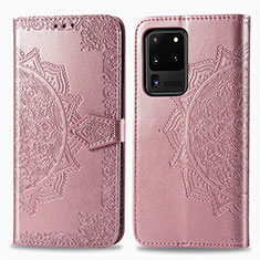 Custodia Portafoglio In Pelle Fantasia Modello Cover con Supporto per Samsung Galaxy S20 Ultra Oro Rosa