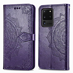 Custodia Portafoglio In Pelle Fantasia Modello Cover con Supporto per Samsung Galaxy S20 Ultra Viola