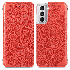 Custodia Portafoglio In Pelle Fantasia Modello Cover con Supporto per Samsung Galaxy S21 FE 5G Rosso