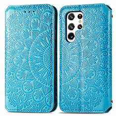 Custodia Portafoglio In Pelle Fantasia Modello Cover con Supporto per Samsung Galaxy S22 Ultra 5G Blu
