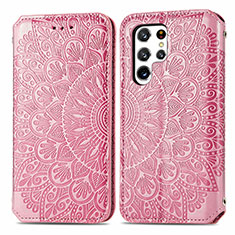 Custodia Portafoglio In Pelle Fantasia Modello Cover con Supporto per Samsung Galaxy S24 Ultra 5G Oro Rosa