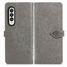 Custodia Portafoglio In Pelle Fantasia Modello Cover con Supporto per Samsung Galaxy Z Fold3 5G Grigio