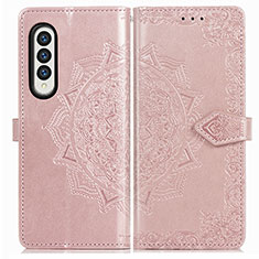Custodia Portafoglio In Pelle Fantasia Modello Cover con Supporto per Samsung Galaxy Z Fold4 5G Oro Rosa