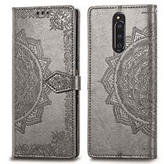 Custodia Portafoglio In Pelle Fantasia Modello Cover con Supporto per Sony Xperia 1 Grigio