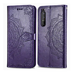 Custodia Portafoglio In Pelle Fantasia Modello Cover con Supporto per Sony Xperia 1 II Viola