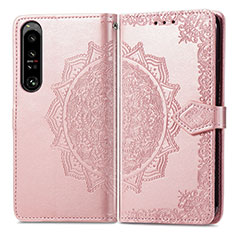 Custodia Portafoglio In Pelle Fantasia Modello Cover con Supporto per Sony Xperia 1 IV Oro Rosa