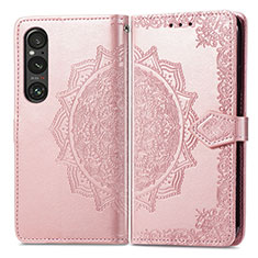 Custodia Portafoglio In Pelle Fantasia Modello Cover con Supporto per Sony Xperia 1 V Oro Rosa