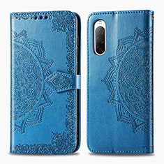 Custodia Portafoglio In Pelle Fantasia Modello Cover con Supporto per Sony Xperia 10 II Blu