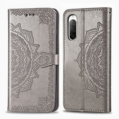 Custodia Portafoglio In Pelle Fantasia Modello Cover con Supporto per Sony Xperia 10 II Grigio