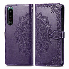 Custodia Portafoglio In Pelle Fantasia Modello Cover con Supporto per Sony Xperia 5 IV Viola