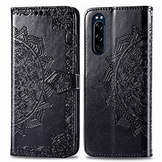 Custodia Portafoglio In Pelle Fantasia Modello Cover con Supporto per Sony Xperia 5 Nero