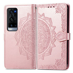 Custodia Portafoglio In Pelle Fantasia Modello Cover con Supporto per Vivo X60 Pro+ Plus 5G Oro Rosa