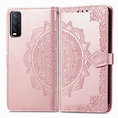 Custodia Portafoglio In Pelle Fantasia Modello Cover con Supporto per Vivo Y12s Oro Rosa