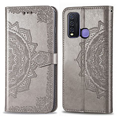 Custodia Portafoglio In Pelle Fantasia Modello Cover con Supporto per Vivo Y50 Grigio