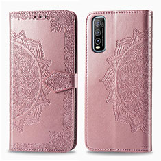 Custodia Portafoglio In Pelle Fantasia Modello Cover con Supporto per Vivo Y51s 5G Oro Rosa