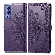 Custodia Portafoglio In Pelle Fantasia Modello Cover con Supporto per Vivo Y75s 5G Viola