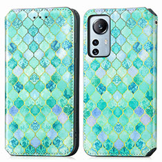 Custodia Portafoglio In Pelle Fantasia Modello Cover con Supporto per Xiaomi Mi 12X 5G Verde