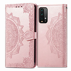 Custodia Portafoglio In Pelle Fantasia Modello Cover con Supporto per Xiaomi Redmi 9 Power Oro Rosa