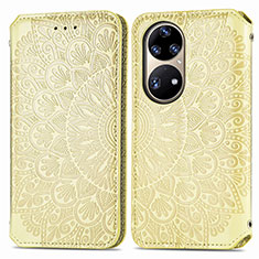 Custodia Portafoglio In Pelle Fantasia Modello Cover con Supporto S01D per Huawei P50 Pro Oro