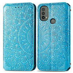 Custodia Portafoglio In Pelle Fantasia Modello Cover con Supporto S01D per Motorola Moto E20 Blu