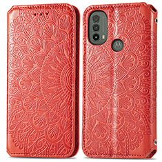 Custodia Portafoglio In Pelle Fantasia Modello Cover con Supporto S01D per Motorola Moto E20 Rosso
