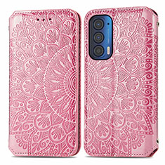 Custodia Portafoglio In Pelle Fantasia Modello Cover con Supporto S01D per Motorola Moto Edge (2021) 5G Oro Rosa