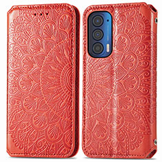 Custodia Portafoglio In Pelle Fantasia Modello Cover con Supporto S01D per Motorola Moto Edge (2021) 5G Rosso