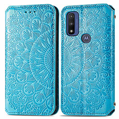 Custodia Portafoglio In Pelle Fantasia Modello Cover con Supporto S01D per Motorola Moto G Pure Blu