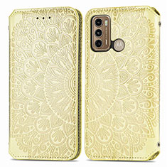 Custodia Portafoglio In Pelle Fantasia Modello Cover con Supporto S01D per Motorola Moto G60 Oro