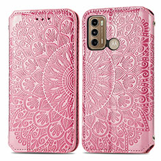 Custodia Portafoglio In Pelle Fantasia Modello Cover con Supporto S01D per Motorola Moto G60 Oro Rosa