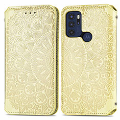 Custodia Portafoglio In Pelle Fantasia Modello Cover con Supporto S01D per Motorola Moto G60s Oro