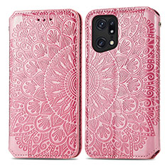 Custodia Portafoglio In Pelle Fantasia Modello Cover con Supporto S01D per Oppo Find X5 Pro 5G Oro Rosa