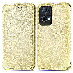 Custodia Portafoglio In Pelle Fantasia Modello Cover con Supporto S01D per Oppo Reno7 Pro 5G Oro