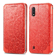 Custodia Portafoglio In Pelle Fantasia Modello Cover con Supporto S01D per Samsung Galaxy A01 SM-A015 Rosso