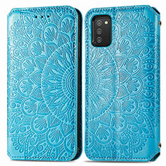 Custodia Portafoglio In Pelle Fantasia Modello Cover con Supporto S01D per Samsung Galaxy A02s Blu