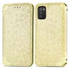 Custodia Portafoglio In Pelle Fantasia Modello Cover con Supporto S01D per Samsung Galaxy A02s Oro