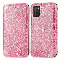 Custodia Portafoglio In Pelle Fantasia Modello Cover con Supporto S01D per Samsung Galaxy A02s Oro Rosa