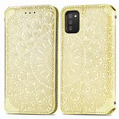 Custodia Portafoglio In Pelle Fantasia Modello Cover con Supporto S01D per Samsung Galaxy A03s Oro