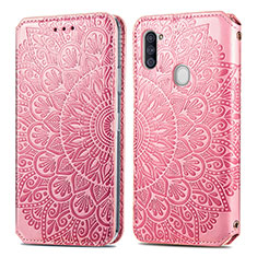 Custodia Portafoglio In Pelle Fantasia Modello Cover con Supporto S01D per Samsung Galaxy A11 Oro Rosa