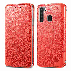 Custodia Portafoglio In Pelle Fantasia Modello Cover con Supporto S01D per Samsung Galaxy A21 Rosso