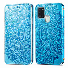 Custodia Portafoglio In Pelle Fantasia Modello Cover con Supporto S01D per Samsung Galaxy A21s Blu