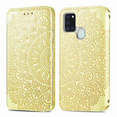 Custodia Portafoglio In Pelle Fantasia Modello Cover con Supporto S01D per Samsung Galaxy A21s Oro