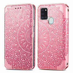 Custodia Portafoglio In Pelle Fantasia Modello Cover con Supporto S01D per Samsung Galaxy A21s Oro Rosa