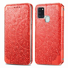 Custodia Portafoglio In Pelle Fantasia Modello Cover con Supporto S01D per Samsung Galaxy A21s Rosso