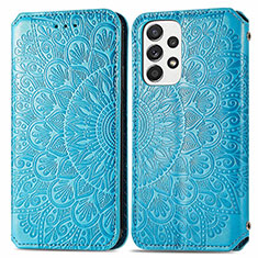 Custodia Portafoglio In Pelle Fantasia Modello Cover con Supporto S01D per Samsung Galaxy A53 5G Blu