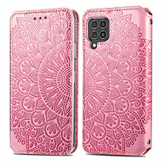 Custodia Portafoglio In Pelle Fantasia Modello Cover con Supporto S01D per Samsung Galaxy F62 5G Oro Rosa