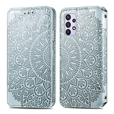 Custodia Portafoglio In Pelle Fantasia Modello Cover con Supporto S01D per Samsung Galaxy M32 5G Argento