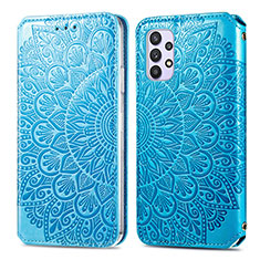 Custodia Portafoglio In Pelle Fantasia Modello Cover con Supporto S01D per Samsung Galaxy M32 5G Blu