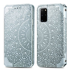 Custodia Portafoglio In Pelle Fantasia Modello Cover con Supporto S01D per Samsung Galaxy S20 Plus Argento