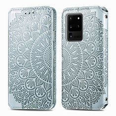 Custodia Portafoglio In Pelle Fantasia Modello Cover con Supporto S01D per Samsung Galaxy S20 Ultra 5G Argento